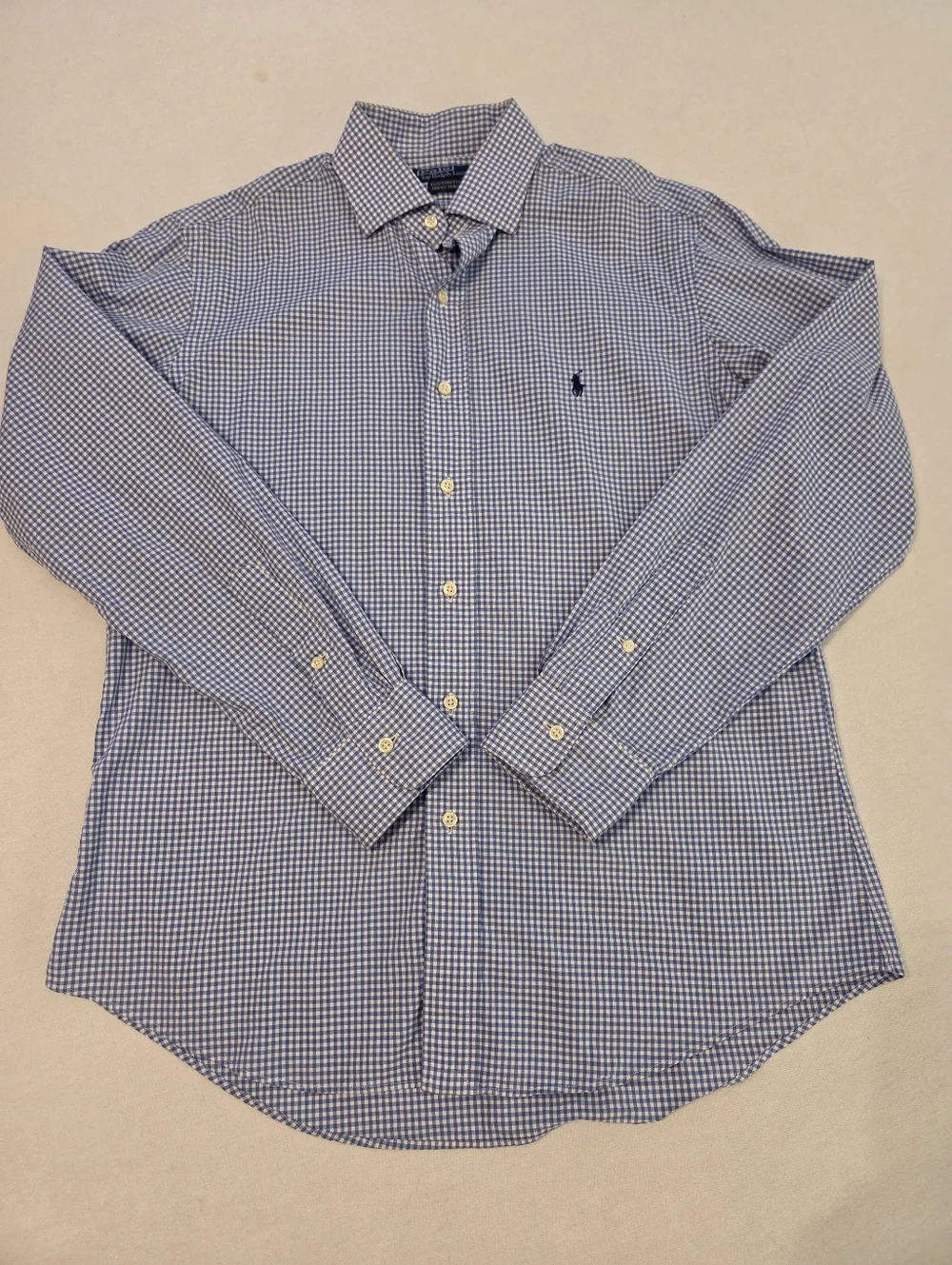 POLO RALPH LAUREN Vintage Blue White Checkered Custom Fit Button Down Mens SZ 16